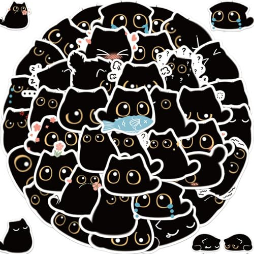 40 Stück Nette Katze Aufklebe,Schwarze Katze Aufkleber,Wasserdicht Vinyl Stickers Decals Geschenk Für Kinder Teens Mädchen Erwachsene,Für Laptop Skateboard Fahrrad Moped Motorrad Scrapbooking