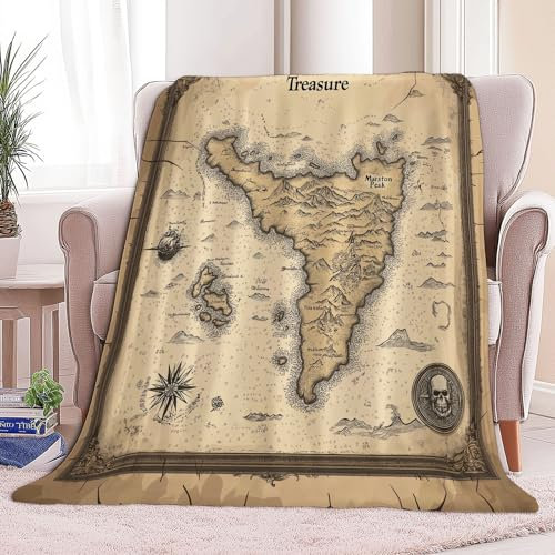 Generisch Kuscheldecke Flauschig 130 x 150 cm 3D Fleecedecke Schwarz Vintage-Schatzkarte,Plüsch Decke Tagesdecke Für Kinder Erwachsene, Weiche Flanell Fleecedecke Sofadecke Outdoordecke Für Sofa Bett