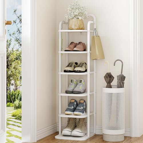 Hzuaneri Vertikales Schuhregal, 6-Stöckige Schuhregale, Schuhturm für Kleine Räume, Freistehend, Verstellbar, Platzsparend, Weiß SR04213W