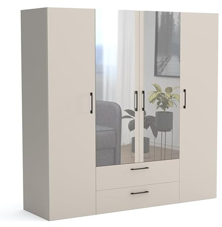 Brent - Kleiderschrank mit Spiegel, Garderobenschrank (BxHxT) 200x200x60 cm, Schrank mit Türen, Schlafzimmerschrank mit Regalen - Beige (Cashmere)