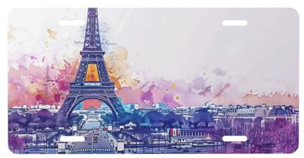 Aquarell Paris Frankreich Vorderes Nummernschild, dekorative Aluminium-Nummernschilder fürs Auto, neuartige Auto-Autokennzeichen-Schminkschilder für Männer und Frauen, 15,2 x 30,5 cm