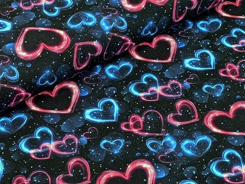 Eigenproduktion Bio Baumwolljersey Sternen Herze in Rosa und Blau Stoff Meterware Kleiderstoff