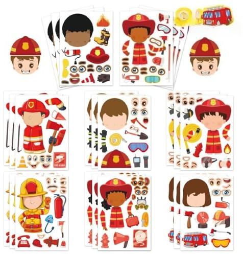 24pcs Feuerwehrmann Aufkleber Niedliche Cartoon Aufkleber Kinder Album Etiketten Tagebücher Geburtstag Dekorationen Geeignet für Jugendliche Kinder und Erwachsene