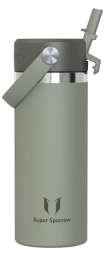 Sparrow Kinder Trinkflasche Edelstahl 500ml Thermosflasche mit Strohhalm