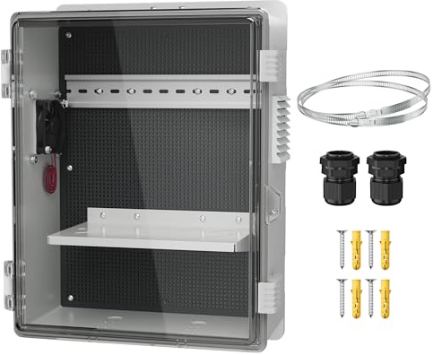 Joinfworld Outdoor Electrical Box, 16x11x6 | Vented Junction Enclosure,Din Rail, Waterproof Clear Cover, WiFi Box with Fan, Dust Screen for Home,Router,Device