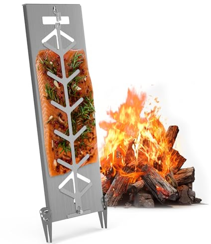 Delixike Flammlachsbrett | Extra breit 18cm Fisch Grillhalter Edelstahl | Grillzubehör für Feuerschale und Kugelgrill mit Wandstärke bis Weniger als 8mm | Flammlachshalter | Flammlachsbretter