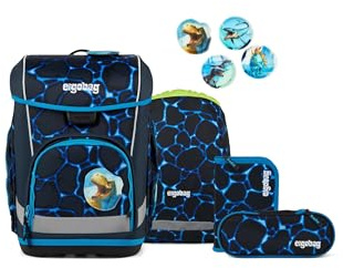 ergobag Schulranzen-Set cubo Light Set Bärassic Garden - Hellblau | extra leichter ergonomischer Schulranzen mit nur 780 g im 6-teiligen Set aus der Vorgänger-Kollektion für die Schule