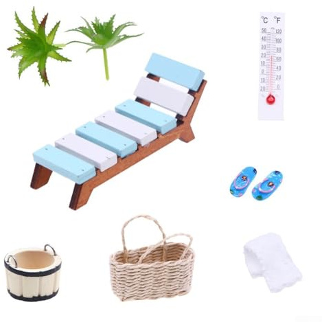 Dekoratives Miniatur-Sauna-Zubehör-Set mit 16-teiligem Eimer, Liege, Thermometer, Flip-Flops, Pflanzen, Tisch und Mini-Eiskübel