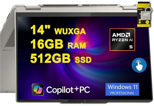 Lenovo Yoga 7 2-in-1 Laptop 14 WUXGA OLED Touch (100% DCI-P3, 600nits HDR) AMD 6-core Ryzen AI 5 340 (Up to 50 Tops) 16GB DDR5 512GB SSD for Designer Business Professional Win11Pro ICP Acc