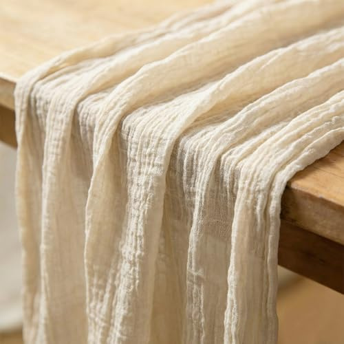 QCGNIUI Mode Boho Käsetuch Gaze,80x300cm Tischläufer Beige Käsetuch Tischläufer,Waschbar Tischband,für Babyparty Taufdeko Geburtstagsfeiern Jugendweihe,Schulkind,Valentinstag(Beige-80 * 300cm)