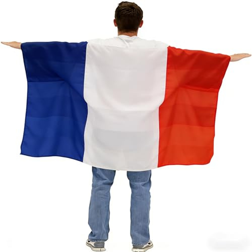 HOMAVEL Capa Bandera Francés,90x152cm,Portátil,Con la Bandera Francés,Ideal Para Disfraces y Como Capa Ligera para Aficionados en Estadios,Eventos Públicos y Fiestas Callejeras.