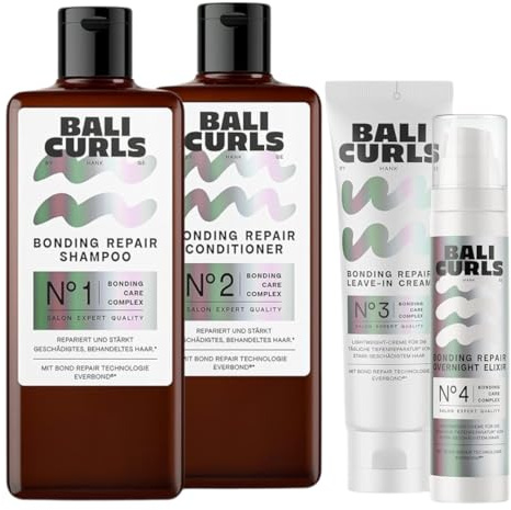 BALI CURLS Bonding Repair Set – 4-Schritte Pflege- & Repair-Routine für geschädigte Locken – Shampoo, Conditioner, Leave-In & Overnight Elixir
