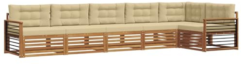vidaXL Outdoor-Sofagarnitur mit Kissen 6 pcs Natur und Beige, Gartenmöbel, Moderne Sofa-Garnitur, Eck-Sitzgruppe für Lounge draußen, bequemer Terrassenstuhl