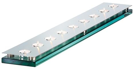 Zali Design Teelicht-Halter XXL 9019 Kerzenständer aus Edelstahl und Float-Glas für 9 Lichter