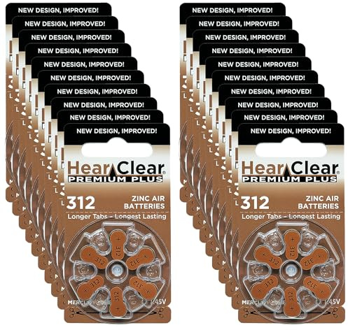 HearClear Size 312 PR41 Hearing Aid Batteries Brown Tab (120 Batteries)