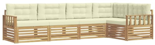 vidaXL Outdoor-Sofagarnitur mit Kissen 6 pcs Weiß und Creme Polyester, Patio Lounge, modernes Sofa für draußen, wetterfestes Gartenmöbel, bequemes Terrassen-Set