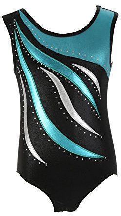 MORESAVE Gymnastikanzug für Mädchen, ärmellos, glitzernd, glänzende Stickerei, athletischer Ballett-Tanz-Body, einteiliger Übungseinteiler, Overall für 4–14 Jahre, Kinder und Jugendliche, blau, 13-14