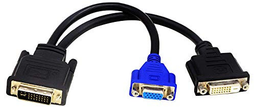 zdyCGTime Wyse DVI-I câble répartiteur – DVI-I (24 + 5) mâle vers DVI-D (24 + 1) et VGA (HD15) Femelle comparable au Wyse DVI Digital Y-Cable (25,4 cm) DVI-I to DVI-D and VGA