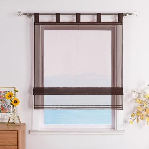 ESLIR Raffrollo mit Schlaufen Raffgardinen Gardinen Küche Transparent Schlaufenrollo Vorhänge Modern Voile Kaffee BxH 80x155cm 1 Stück