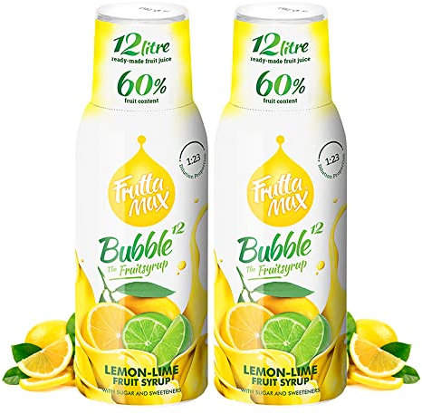 FruttaMax Sciroppo al Limone e Lime | Meno Zucchero | 60% Frutta Vera | Compatibile con Gasatori – 2 x 500ml