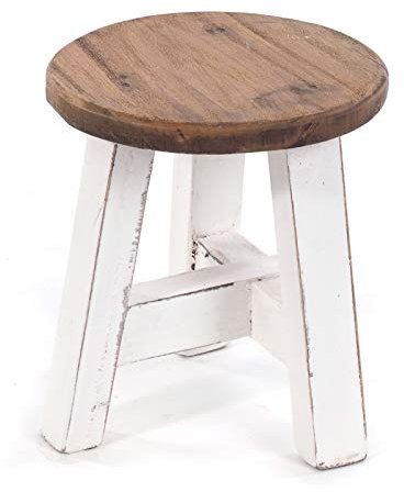 DESIGN DELIGHTS RUSTIKALER Holz HOCKER Bern | 23x20x20cm (HxBxT), Mahagoni massiv | Schemel, Holzhocker, Blumenhocker, Pflanzenhocker | Farbe: 06 weiß-Landhaus