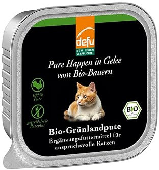 defu Katzenfutter | 1 x 100 g | Bio Grünlandpute Pure Happen in Gelee | Premium Bio Ergänzungsfuttermittel für Katzen