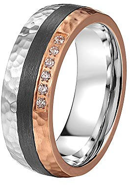 DOOSTI Partnerring/Freundschaftsring HAMMERSCHLAG Edelstahl-Carbon – inkl. Gratis Gravur (54 (17.2))