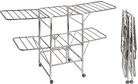 WENKO Séchoir à Linge, étendoir à Linge, intérieur et extérieur, à roulettes, Mobil en Acier INOX