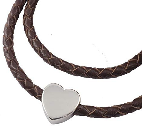 König Design Lederkette Anhänger mit Herz Lederband Leder-Armband 4 mm Damen Halskette Braun 70 cm lang mit Hebeldruckverschluss geflochten