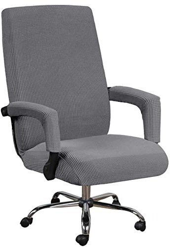 Stretch Bürostuhl Sitzbezüge mit Armlehnenhülle Jacquard Muster hohe Rückenlehne Computerstuhl Schonbezüge Abnehmbare Stretchbezüge Sesselbezug Schonbezug für Universal Drehstuhl Chefsessel, grau, xl