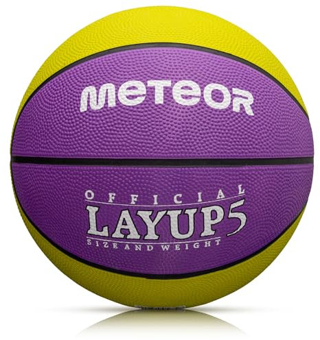 meteor® Layup Kinder Mini Basketball Größe #5 ideal auf die Jugend Kinderhände von 4-8 Jährigen abgestimmt idealer Basketball für Ausbildung weicher (Größe 5 (Kinder), Lila/Gelb)
