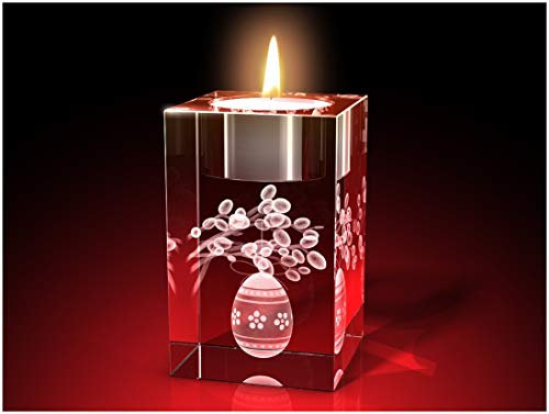 GLASFOTO.COM Glasfoto 3D Osterzweig Weidenkätzchen im Teelichthalter – Kristallglas mit Innengravur als Geschenk für jeden Anlass 50 x 80 x 50