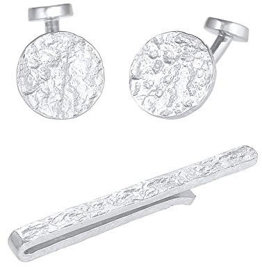 Kuzzoi Manschettenknöpfe Coin Design & Krawattennadel für Herren im gehämmerten Look, Herren Accessoire Set aus 925 Sterling Silber, Stilvolles Männer Geschenk für Hochzeit und Geburtstag