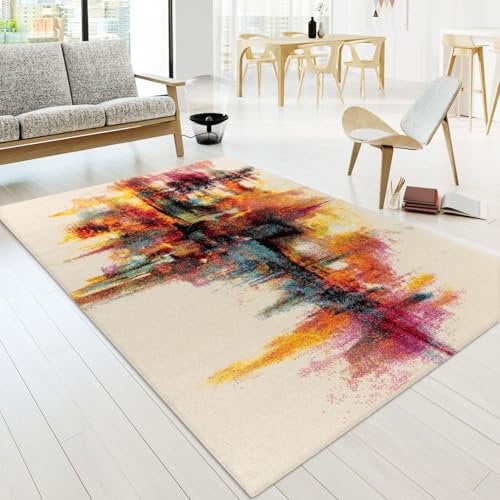 TT Home Wohnzimmer Teppich Kurzflor Soft Modern Abstrakte Designs, Farbe:Bunt, Größe:240x330 cm