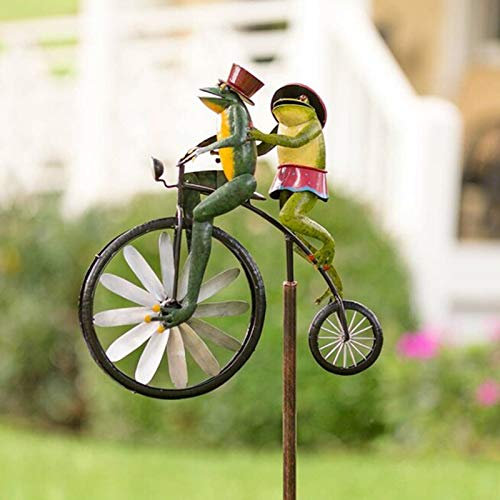 TWH Windrad mit Tiermotiv, dreidimensionale Cartoon-Windmühle, Retro, Metall, Motorradfahren, Dekoration, Vintage, Fahrrad, Metall, Windspiel für Hof, Garten
