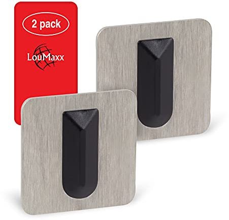 LouMaxx Türstopper Wand selbstklebend 2er Set | Türstopper Wandmontage 32 x 32 mm Rechteck | edle Wandtürstopper aus gebürstetem Edelstahl