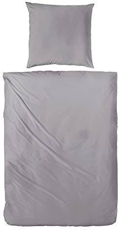 Beddress - Luxus-Satin-Bettwäsche, Uni Graphit, 155x220+80x80 cm, 100% gekämmte Baumwolle, OekoTex