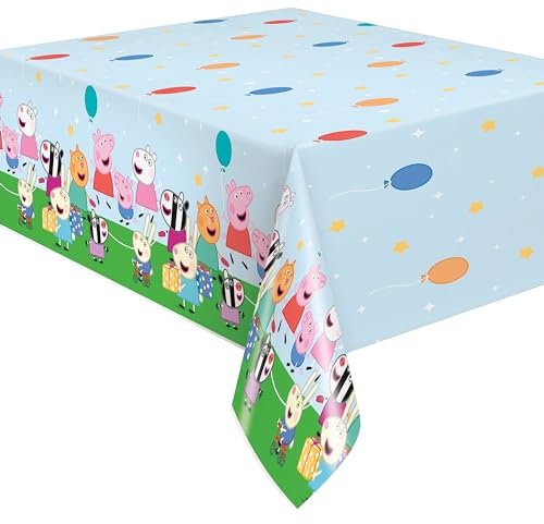 Unique Mehrfarbige Peppa Wutz Kunststoff-Tischdecke, rechteckig, 137,2 x 213,4 cm, langlebiges und lebendiges Design, perfekt für Partys und Veranstaltungen