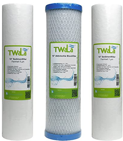 Set 3-teilig TWaLa 10 Zoll Ersatzfilter Umkehrosmose Anlage RO Polypropylen Sediment Vorfilter Grobfilter Aktivkohleblock Trinkwasser Filter Wasserfilter zur Wasseraufbereitung