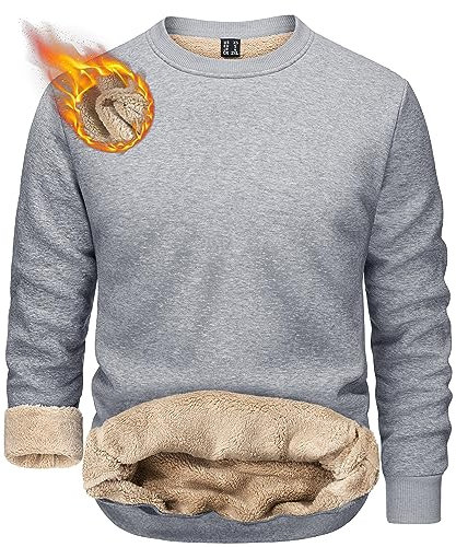 TACVASEN Herren Warme Fleece Pullover Sweatshirts Winter Langarm Shirts mit Fleecefutter (L, Hellgrau)
