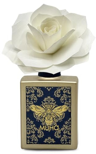 MUHA' | Profumatore per ambiente Art Diffuser, Fragranza Fiori di Cotone, Diffusore Ambiente con Rosa in Legno di Betulla, Formato da 100 ml