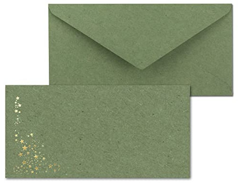 25x Weihnachts-Briefumschläge - DIN Lang - mit Gold-Metallic geprägtem Sternenregen - Kraftpapier Grün, Nassklebung, 120 g/m² - 110 x 220 mm - Marke: GUSTAV NEUSER