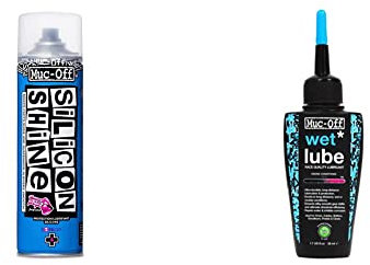 Muc-Off Shine (Spray al Silicone-Riduce attrito-Ideale x sospensioni) 500ml cod. 227 Unisex Adulto, Nero, 500 ml & Wet Chain Lube, 50 ml - Lubrificante Catena Bici Biodegradabile