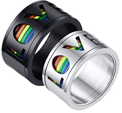 Whoiy Ring Personalisiert Gravur, Partner Ringe 2 Set Edelstahl Silber Schwarz Rotierender LGBT-Ring Love 11mm für Paar Liebhaber