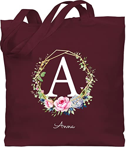 Baumwolltasche - Initialen - Personalisierte Geschenke Frauen I Geschenkideen Mädchen mit Namen I Geschenke Freundin - Unisize - Bordeauxrot - personalisierter jutebeutel wechselwäsche beutel kita