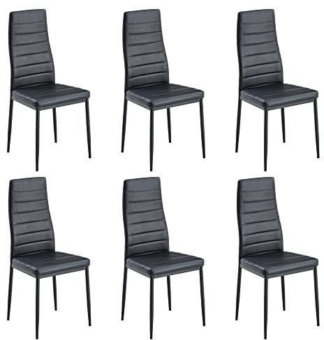 Stanew Chaise de Salle à Manger Lot de 6, Chaise de Cuisine avec Pieds en métal, Chaise de Salon rembourrée, Chaise rétro avec Coutures Blanches (Noir Lot de 6)