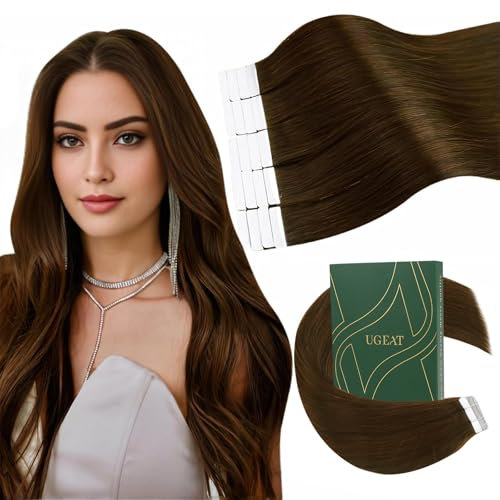 Ugeat Tape Extensions Echthaar 60cm Schokobraun Invisible Tape in Extensions Haarverlängerung Braun für Mädchen 20 Stück 50g #4