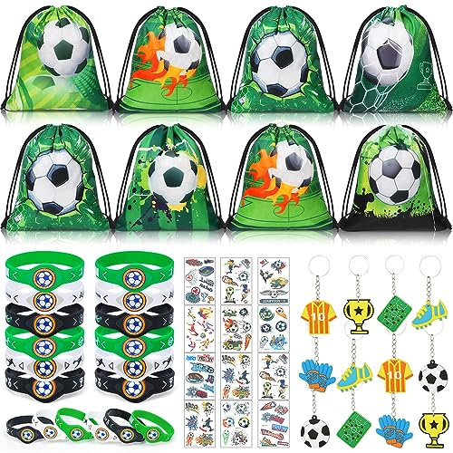 vamei Fußball Party Mitgebsel Kindergeburtstag Gastgeschenke Junge mit Fussball Kordelzugbeutel Geschenktüten Silikonarmband Schlüsselanhänger Tattoo Give Aways Mitbringsel Geburtstag Pinata Füllung