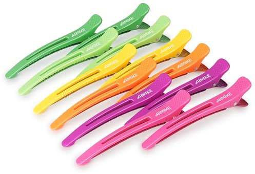 AIMIKE 12 Haarklammern, Haarclips zum Stylen und Schneiden, Abteilklammern Friseur Hair Clips Damen, No Trace Haarklammer mit Silikonband, Haarklammern Friseurbedarf für Dickes & Dünnes Haar- Neon