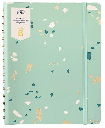 Busy B - Spiralterminkalender von Januar bis Dezember 2024 - Terrazzo - A5 Wochenplaner mit monatlichen Registern, Aufbewahrungstasche und Spiralbindung